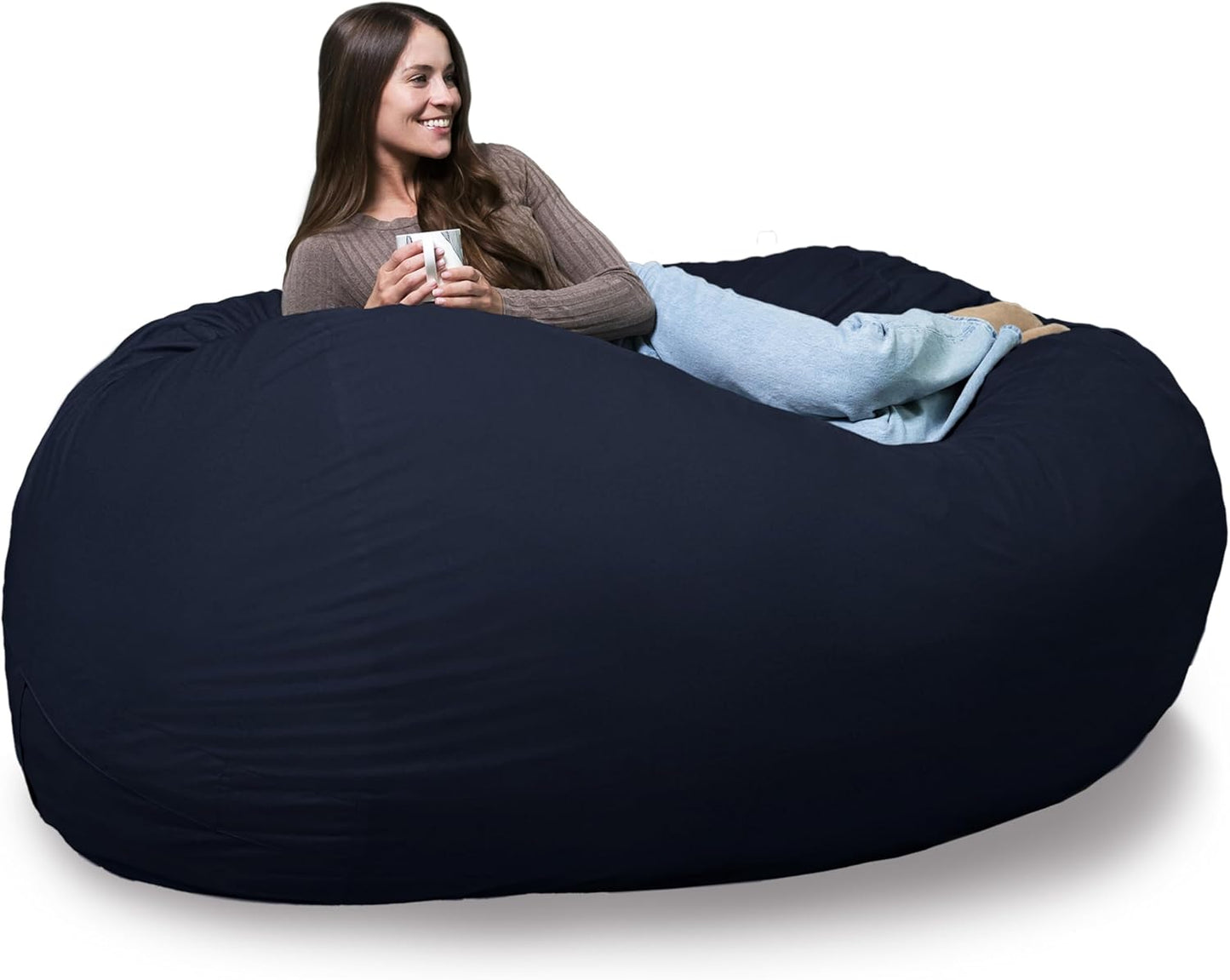 Fuf 6.5Ft Foam Bean Bag Chair for Kids and Family, Ideal for Living Space and Basement, Cobalt Lenox, Durable Woven Polyester, 6.5 Feet Giant