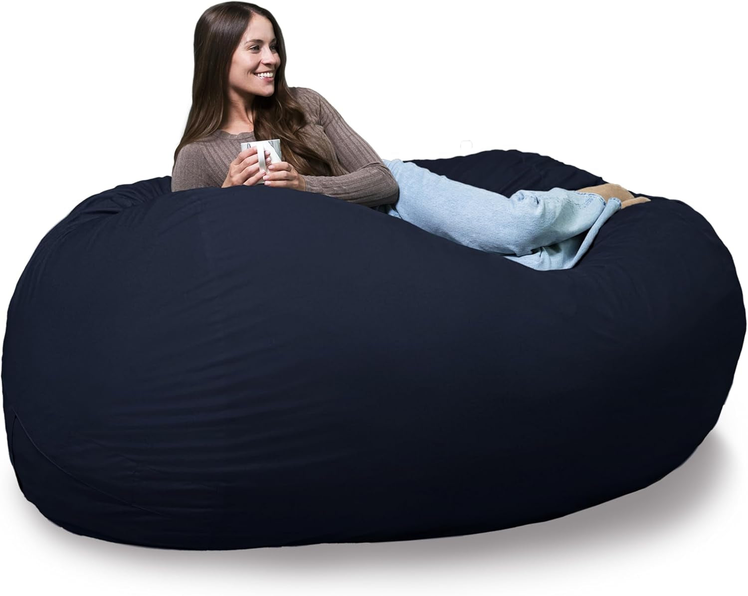 Fuf 6.5Ft Foam Bean Bag Chair for Kids and Family, Ideal for Living Space and Basement, Cobalt Lenox, Durable Woven Polyester, 6.5 Feet Giant